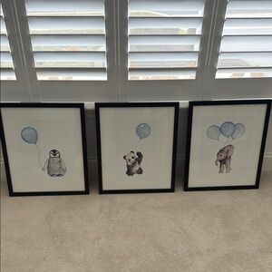 Set of 3 Custom Watercolor Nursery Paintings – Framed & Matted